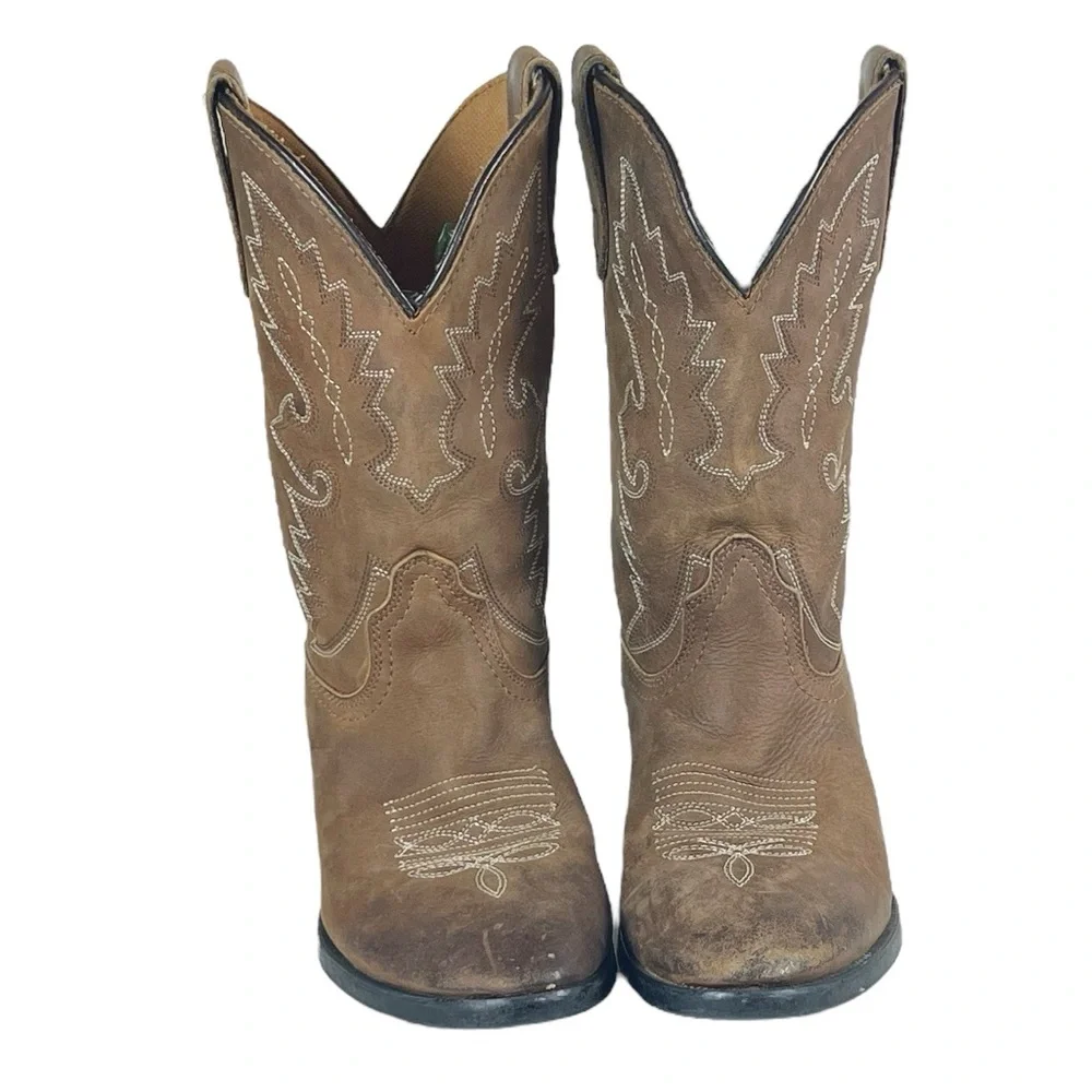 Dan Post Childrens Leather Cowboy Boots Size 2 1/2 Brown‎ Western Boho Co…